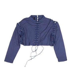 UNRAVEL PROJECT Blue Cropped Lace Up Long Sleeve T-Shirt Size S $735